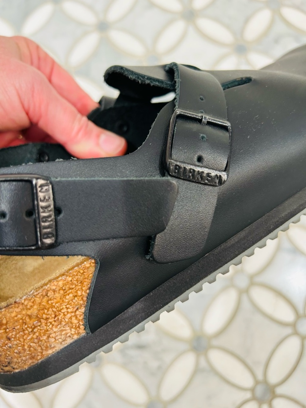 Birkenstock Tokio Super Grip Black Smooth Leather Slip-On Clog Sandals Strap 39 - Picture 6 of 13